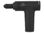 Pistolet de massage noir avec logo et détails blancs.