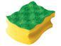 Une éponge de vaisselle verte et jaune.