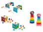 Jouets en bois Paw Patrol et Peppa Pig, incluant un jeu de marteau, une tour à empiler et un puzzle de formes.