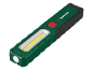 Lampe de travail LED verte et noire avec bouton rouge et éclairage latéral