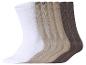 Six chaussettes en coton côtelées blanches, beiges et marron