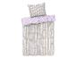 Parure de lit rayée et à carreaux, tons lilas.