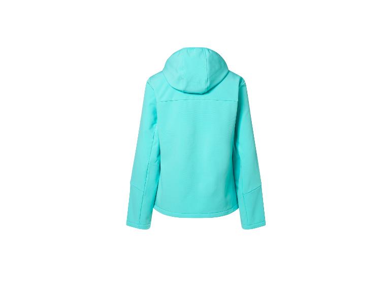 Veste de sport turquoise à capuche, vue de dos.
