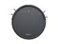 Aspirateur robot rond gris foncé avec brosses latérales et boutons de commande sur le dessus.