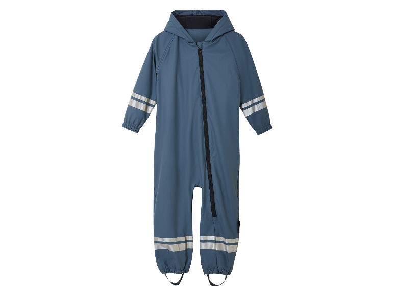 Combinaison de pluie pour enfant avec capuche et bandes réfléchissantes.