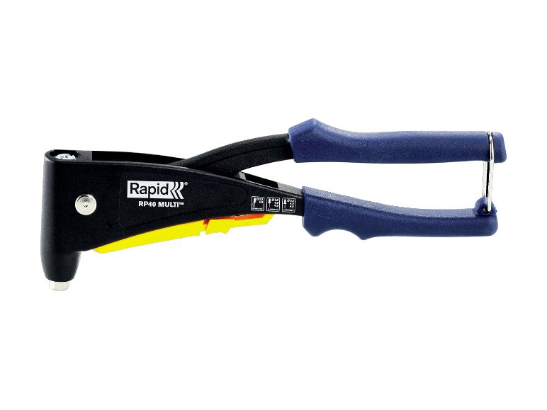 Pince à riveter Rapid RP40 MULTI en noir et bleu avec des accents jaunes.