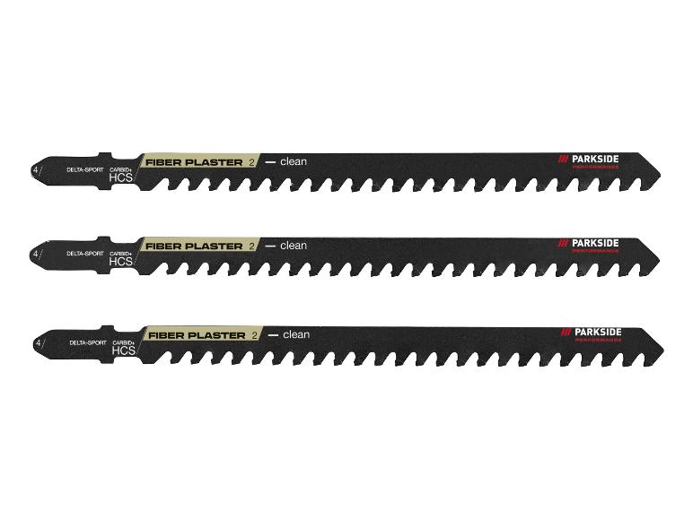 Trois lames de scie Parkside pour couper le plâtre et le plastique.
