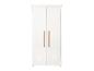 Armoire blanche à deux portes avec poignées en bois marron clair