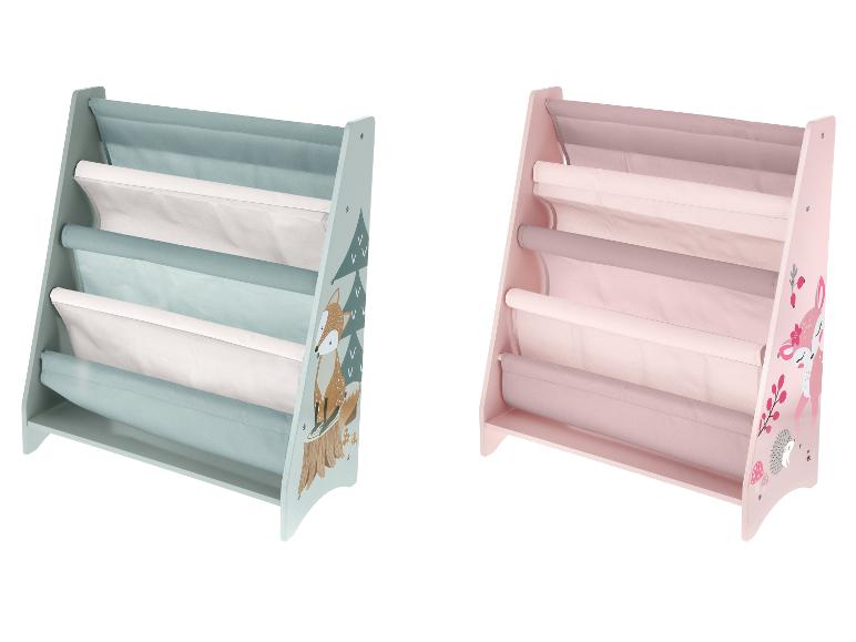 Deux bibliothèques pour enfants, une bleu-vert avec un thème renard et une rose avec un thème cerf.