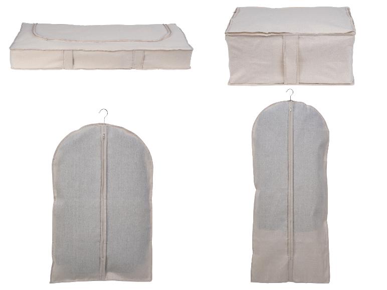Housses de rangement textiles : grands contenants, housses pour vêtements sur cintre.
