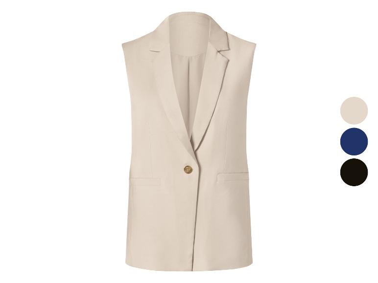 Gilet femme beige avec boutons et poches, avec options de couleur.