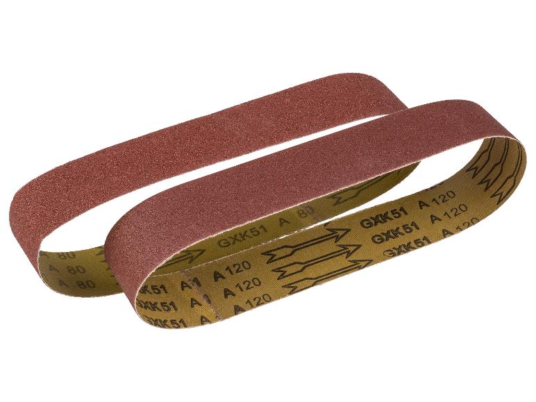 Deux bandes abrasives, une de grain 80 et l'autre de grain 120, pour outils électriques.