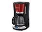Une cafetière Russell Hobbs rouge et noire avec une carafe en verre.