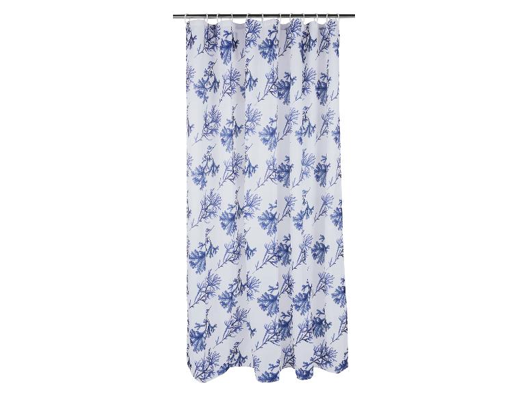 Rideau de douche blanc à motif corail bleu