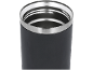 Dessus d'une tasse isotherme avec bord métallique et corps gris foncé.