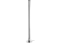 Lampadaire tubulaire moderne avec base ronde chromée et câble noir.
