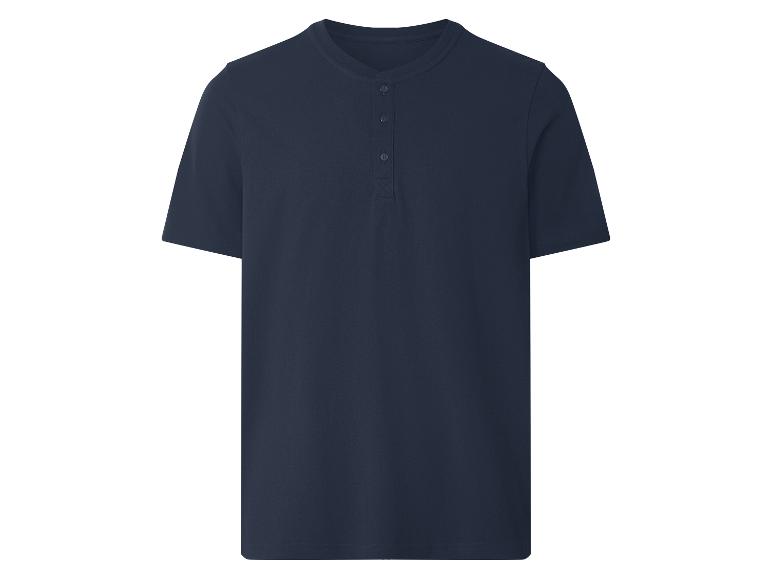 T-shirt henley bleu marine pour homme à manches courtes et boutons.