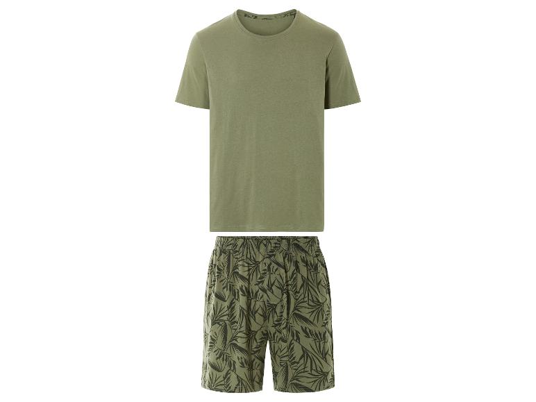 Pyjama homme : t-shirt uni et short à motif feuilles tropicales.
