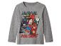 T-shirt gris à manches longues avec les personnages de DC Comics : Batman, Superman et Flash.