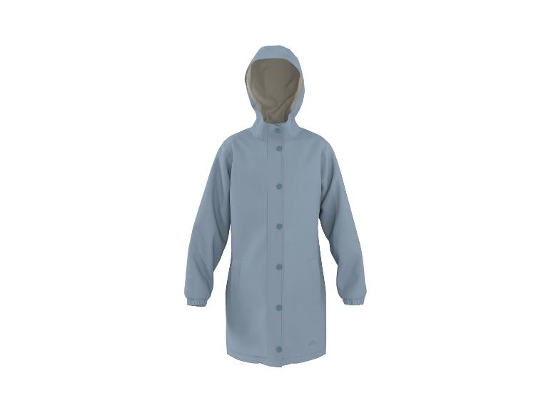 Imperméable bleu clair avec capuche et boutons.
