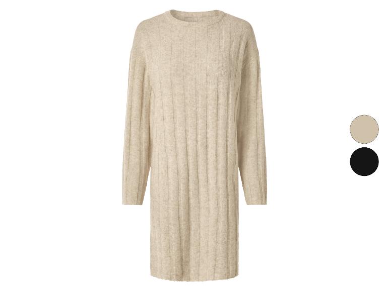 Robe pull côtelée beige à manches longues, présentée avec des options de couleur beige et noir.
