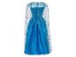 Une robe de princesse bleue avec une cape, ornée de flocons de neige.
