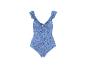 Maillot de bain une pièce bleu à imprimé floral avec bretelles à volants et nœud devant