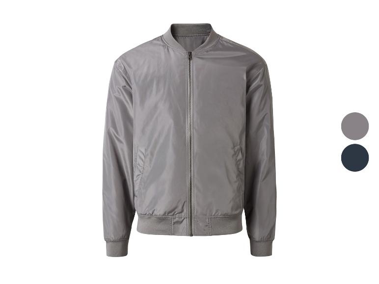 Blouson bomber gris avec options de couleur.