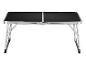 Table pliante noire avec plateau en aluminium.