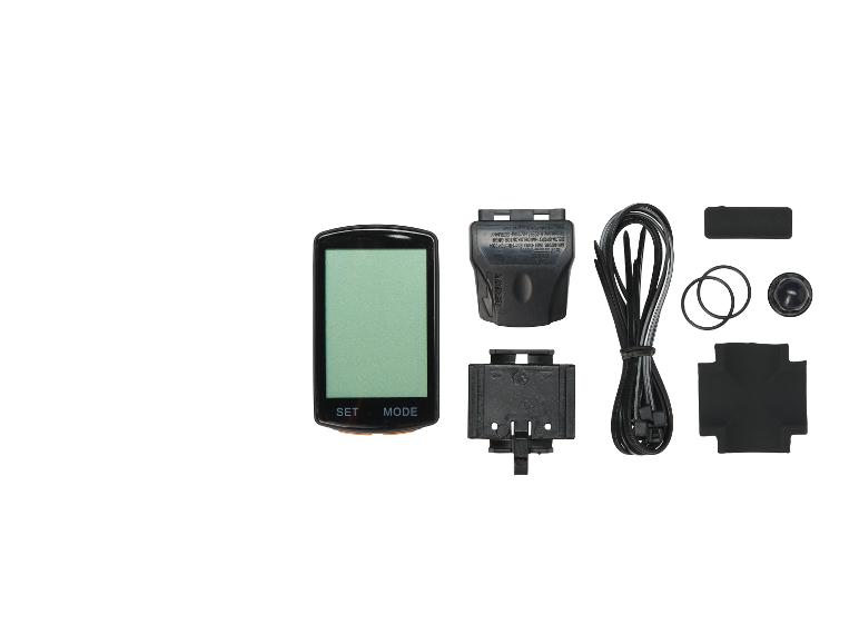 Kit d'ordinateur de vélo CRIVIT avec écran, capteur, support de montage, serre-câbles et anneaux en caoutchouc