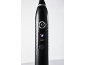 Brosse à dents électrique noire avec bouton d'alimentation et mode de nettoyage de la langue éclairé.