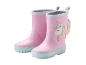 Bottes roses pour enfants avec une licorne et un arc-en-ciel.