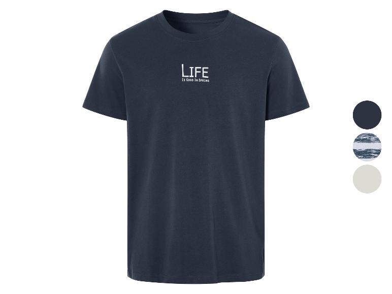 Un t-shirt bleu marine avec le texte 'Life is good in spring'.