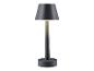 Une lampe de table grise avec un abat-jour rond.