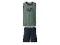 Ensemble de pyjama homme vert et bleu marine avec débardeur et short, avec le mot 'ATHLETIC' et l'année '1986'.
