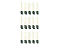 Quinze bougies LED à piles avec clips, disposées en rangées sur fond blanc.
