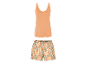 Pyjama femme : débardeur orange et short à motif tropical.