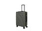 Valise vert olive à roulettes avec poignée télescopique et serrure à combinaison.