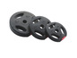Des disques de poids noirs de 5 kg, 2,5 kg et 1,25 kg de la marque Crivit.