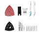 Assortiment d'accessoires pour outils électriques, comprenant des patins de ponçage, des lames de scie, des forets et des embouts de tournevis.