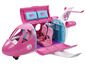 Un avion jouet Barbie rose avec des portes ouvertes et des sièges.