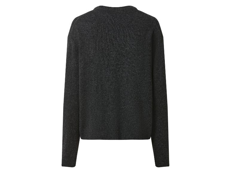 Pull tricoté gris foncé à manches longues, vue de dos.