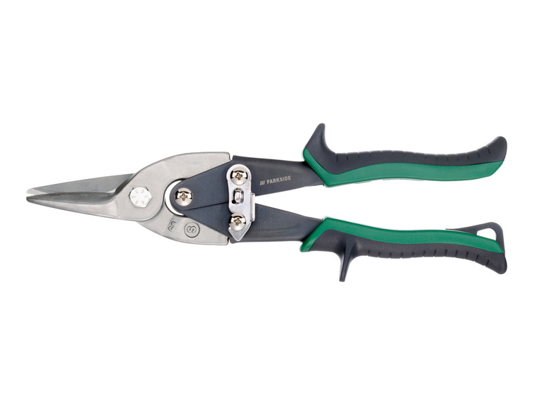 Une paire de cisailles à métal vertes Parkside.