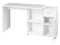 Bureau blanc avec rangement et tiroirs intégrés.