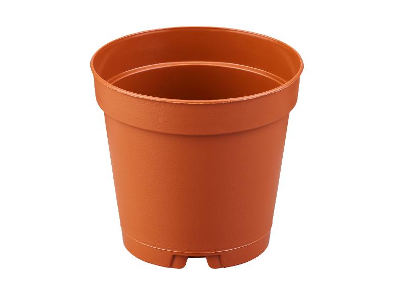 Pot de fleurs en plastique marron sur fond blanc
