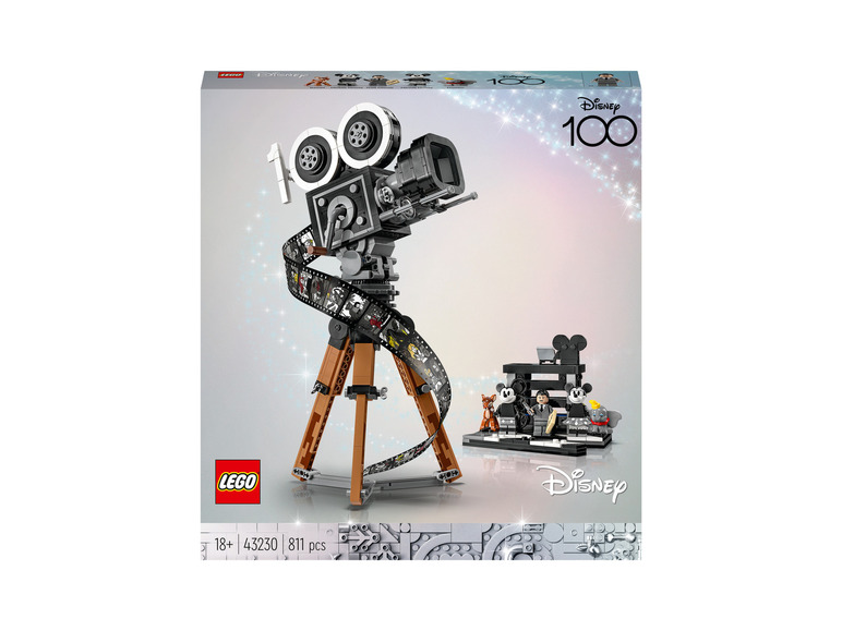 Boîte LEGO Disney 100 ans avec caméra, figurines Mickey Mouse et Walt Disney