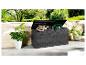 Coffre de rangement extérieur imitation bois, idéal pour jardin.