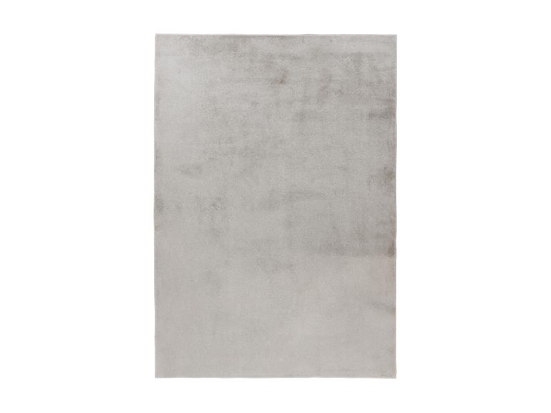 Tapis rectangulaire gris clair à texture douce.