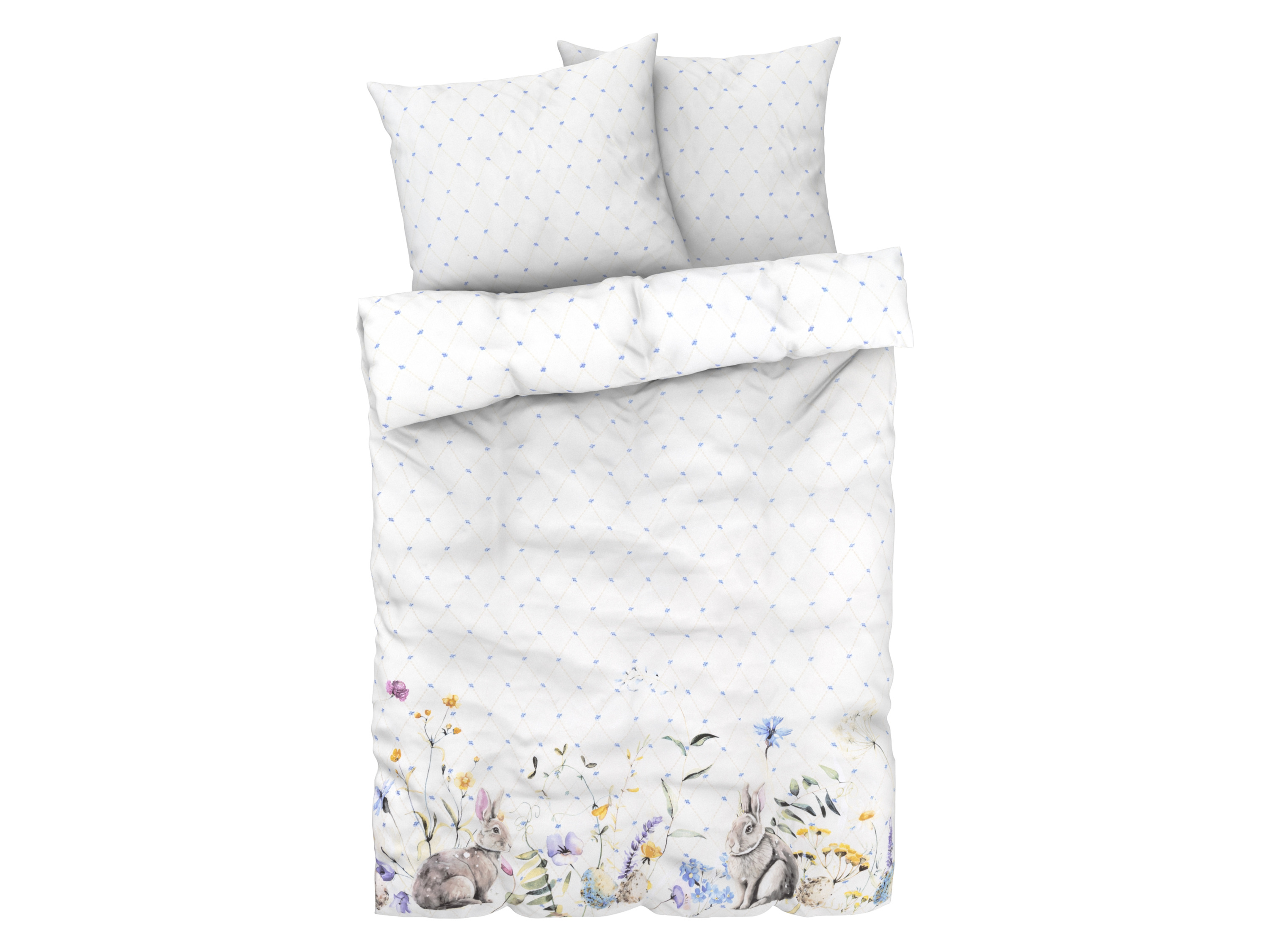 LIVARNO home Parure de lit en satin microfibre, 260 x 240 cm (lièvres & fleurs)
