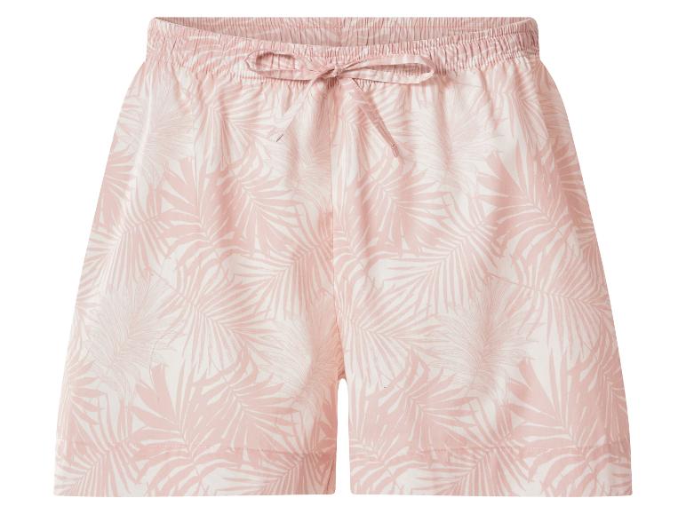 Short de pyjama femme à motif feuilles de palmier roses et cordon de serrage à la taille.
